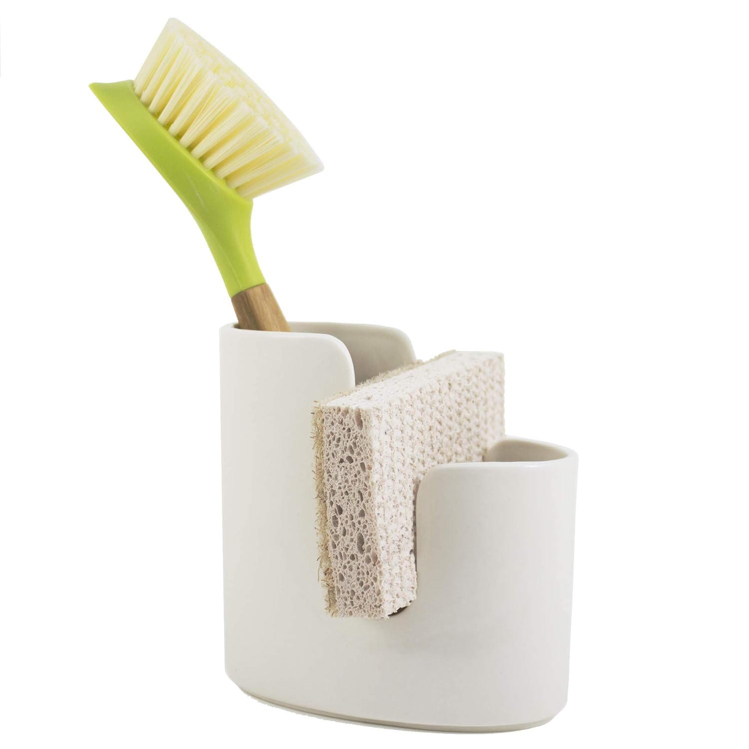 Scarlettwares Ceramic Sponge Holder Kitchen Caddy Holds One Sponge and Scrub Brush Kitchen Sink Organizer