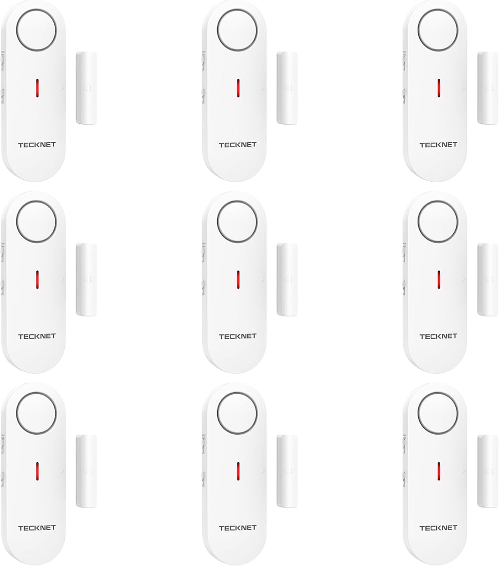 TECKNET Door Alarm Sensor 9-Piece Mini Wireless 100dB 3 Modes