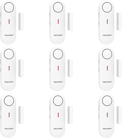 TECKNET Door Alarm Sensor 9-Piece Mini Wireless 100dB 3 Modes