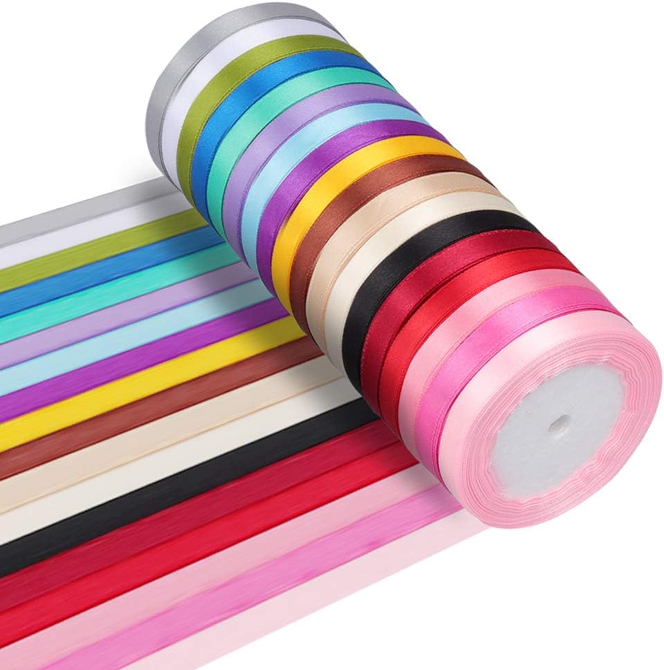 450 Yard Double Sided Fabric Ribbon Silk Satin Roll,18 Colors (0.4 inches Wide),Satin Ribbon Embellish Ribbon Ribbon for Bows Crafts Gifts Package Party Wedding