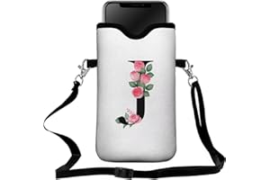 FREZORA Cell Phone Sleeves Bag Case Crossbody Neoprene Holder Lanyard Phone Pouch for Women Men 7.5 X 4.5 Inches - Letter_J