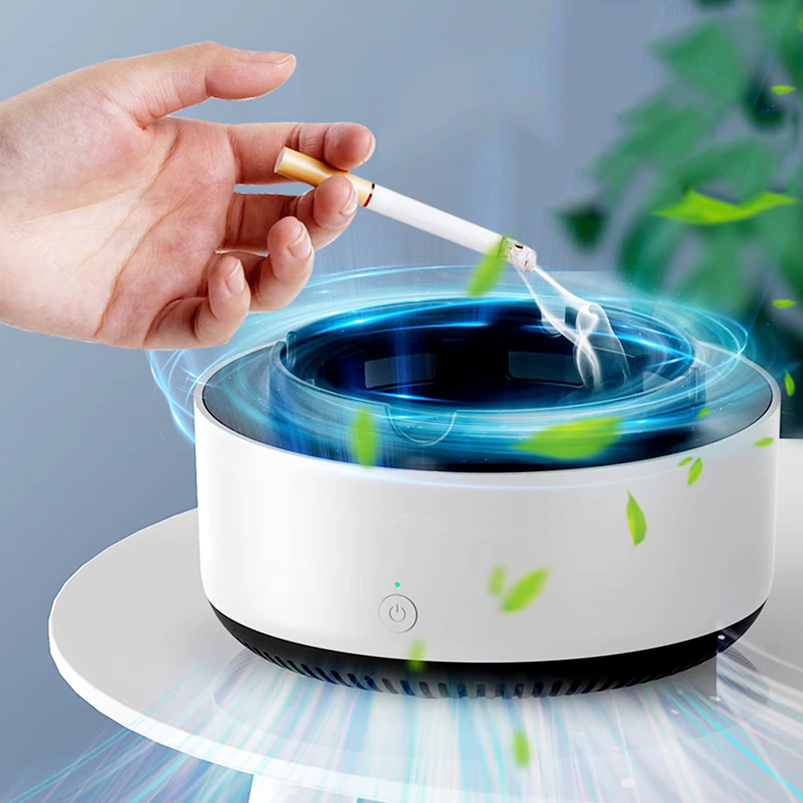 Indoor Ashtray - 2 in 1 Multifunctional Ashless Air Purifier with Filter Ashtray, Best for Family Car or Office ，White