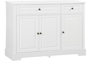 HOMCOM Sideboard Buffet Cabinet, Modern Kitchen Cabinet with 2 Drawers and Adjustable Shelves, Coffee Bar Cabinet, White