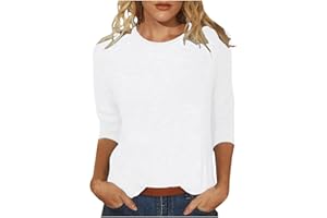 SHAOBGE 3/4 Sleeve Tops for Women's Solid Color Round Neck Slim Seven Point Sleeve T Shirt Top Women's Active