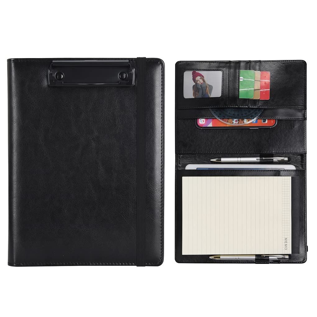 Wonderpool A5 Faux Leather Clipboard Partfolio Recipe Binder Notepad Forms Holders Document Case - Interview Planner Meeting Writing Padfolio File for Office Travel School Hotel Restaurant (A5,Black) — image 1