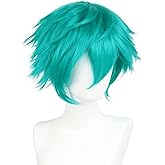 HUNIGIR Teal Wig Short Fluffy Layered Turquoise Wig Cosplay Heat Resistant Synthetic Anime Unisex Hair