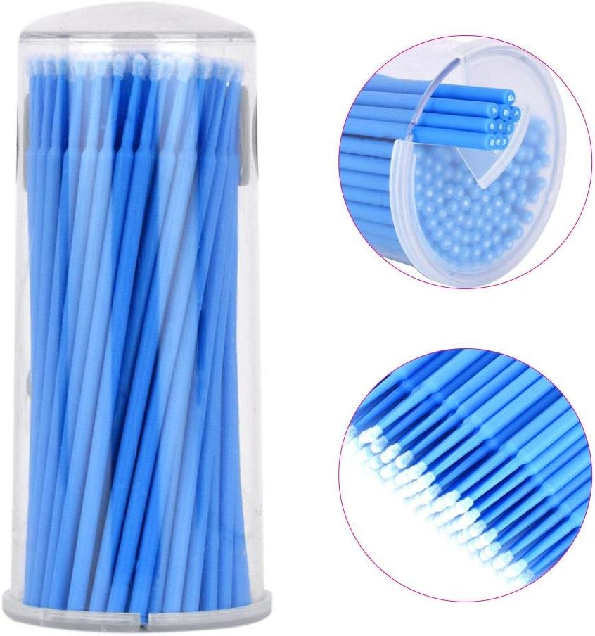 Alonea Micro Applicators Brush, 100PCS Multipurpose Brush Disposable Applicators Tooth Lip Eyelash Brush Micro Brushes Swab Lint (Blue)