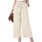 AusLook Women's Plus Size Wide Leg Lounge Pants with Pockets High Waisted Palazzo Adjustable Tie Knot Flowy Trousers
