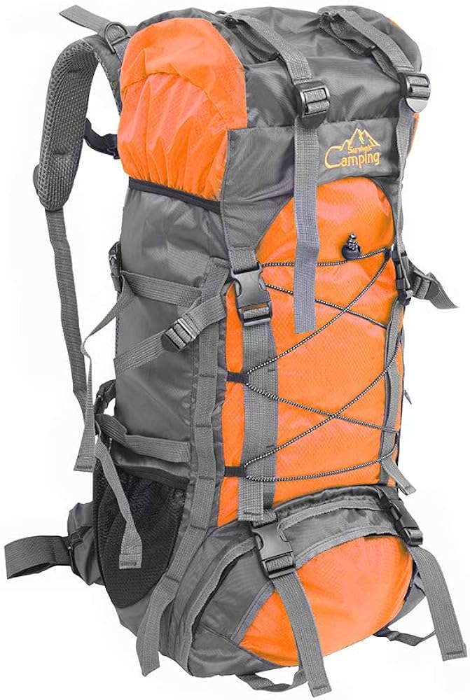 Waterproof Hiking Backpack, 60L Foldable Backpack with Rain Cover