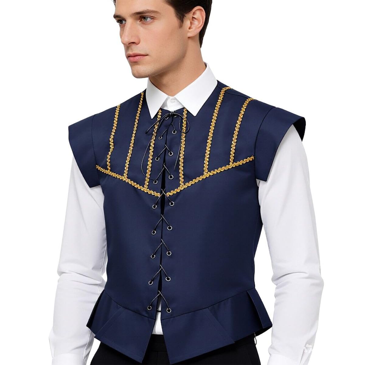 BPURB Mens Steampunk Gothic Pirate Vest Renaissance Medieval Lace-up Waistcoat Victorian Costume(Small, Navy blue) — image 1