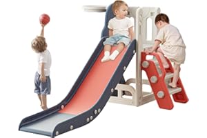 BAOTREE Toddler Slide,Kids Climber Slide with Storage Space and Non-Slip Steps,Indoor Outdoor Playset with Basketball Hoopa and Telescope,Slide for Toddlers Age 1-3