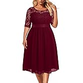 Pinup Fashion Plus Size Lace Chiffon Wedding Guest Dresses Women Cocktail Party Midi Dress