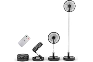 Primevolve Battery Operated Portable Standing Fan, Rechargeable USB Personal Floor Fan with Adjustable Height Black