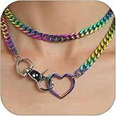 ALRNBY Heart Slip Chain Necklace Chunky Gold Silver Lariat Y Necklace for Women Chunky Puffy Heart Choker Stainless Steel Punk Trendy