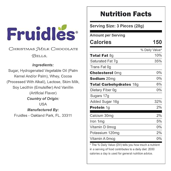 FRUIDLES CHRISTMAS BELLS CHOCOLATE, MILK CHOCOLATE PARTY BAG FILLERS, INDIVIDUALLY WRAPPED FOILS, RESEALABLE BAG, KOSHER CERTIFIED DAIRY (1 POUND)
