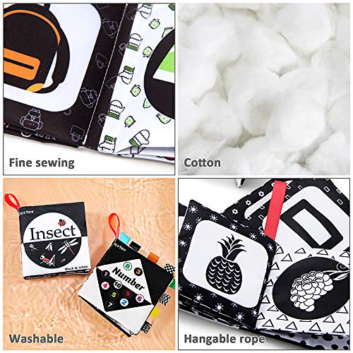 teytoy 12 Packs Soft Baby Books,Black and White High Contrast Baby Toys Gifts, Crinkle Cloth