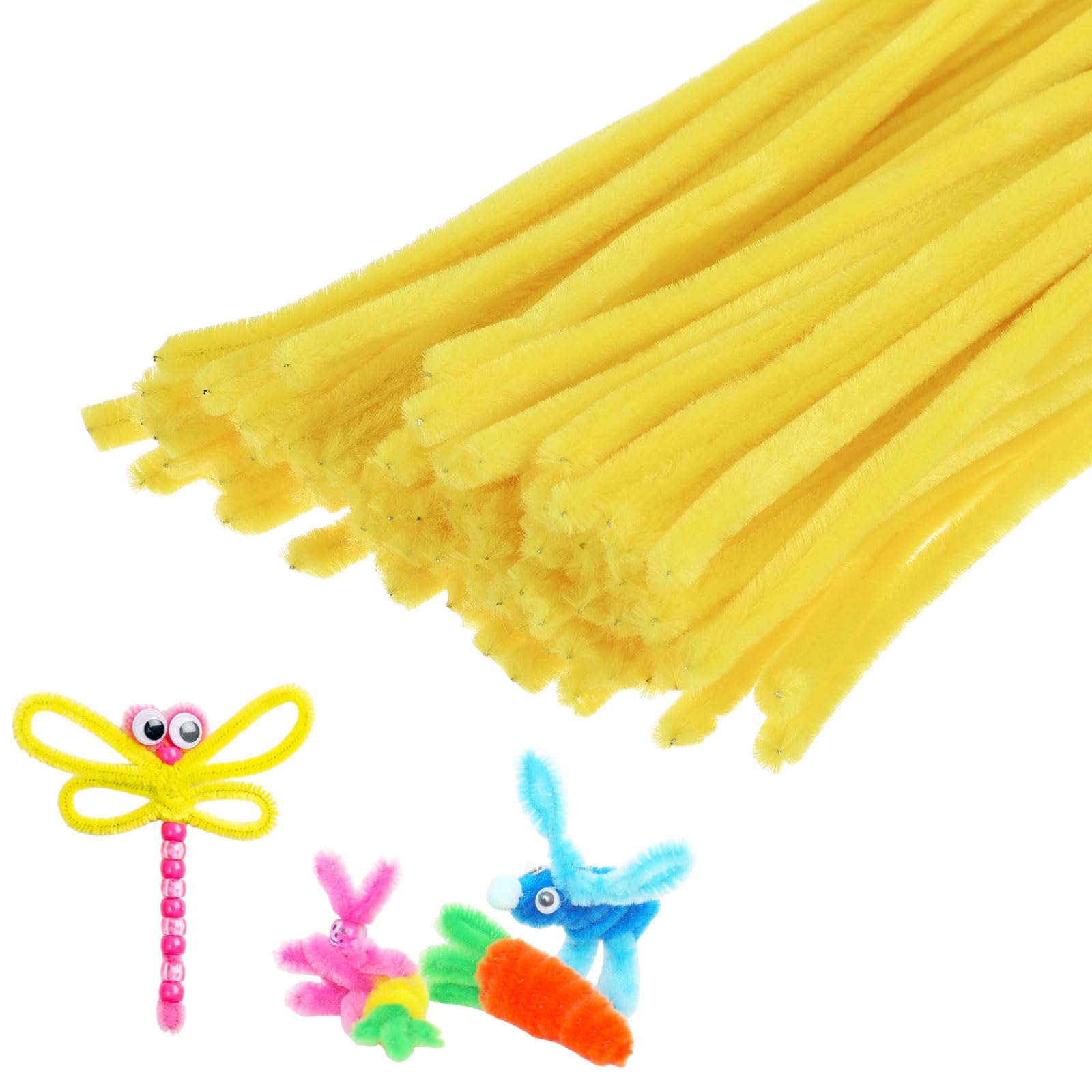 M METERXITY 100-Pack Pipe Cleaners Craft, 11.8" Glitter Pipe Chenille Stems for Art/Festivals Bouquet/Craft/Christmas/DIY Projects/Decorations [Yellow] — image 1
