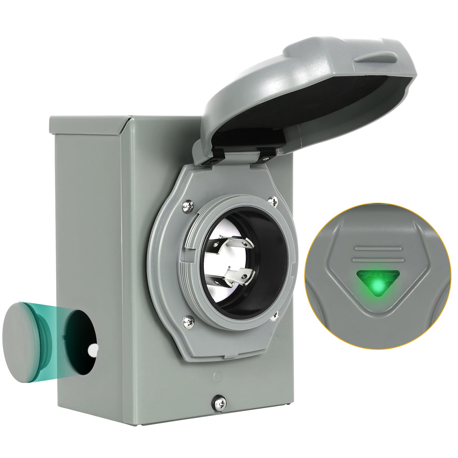 Photo 1 of OUTPRIZE Pre-Drilled Generator Inlet Box, NEMA 3R 30 Amp Outdoor Waterproof Power Inlet Box, NEMA L14-30P 4 Prong, 125/250 Volt, 7500 Watts, ETL Listed