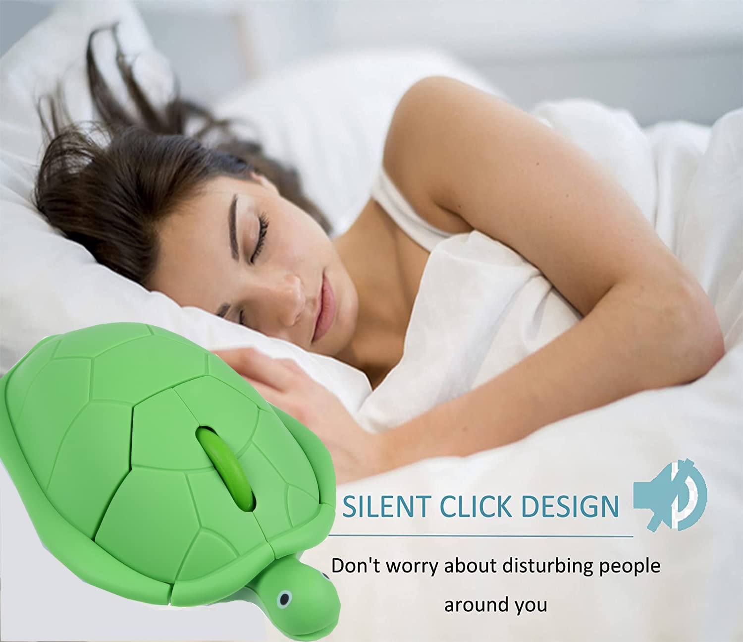 Wireless Mouse Cute Animal Green Turtle Shape Silent Click Ergonomic Portable Quiet Travel Lightweight USB Optical Cordless Mouse for PC Laptop Computer Mac MacBook Desktop Kids Girls Women Men Gift