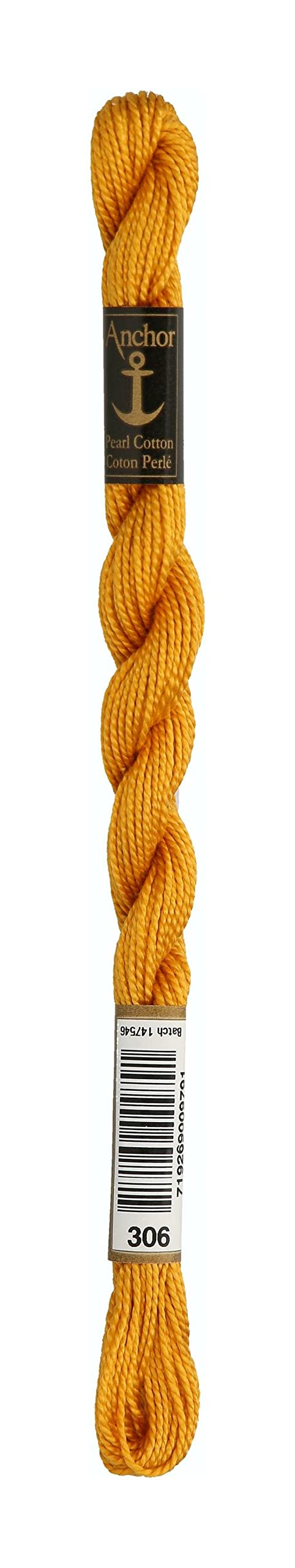 Anchor Pearl Thread, Embroidery Thread, Cotton, 00306 Messinggelb, messinggelb