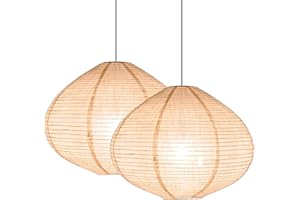 METHEDEECO 2PCS 16-inch Handmade Linen Pendant Light Shades Fabric Lampshade, Minimalist White/Beige, Foldable Hanging Lanterns for Bedroom, Living Room, Kitchen showcase window House Gift Idea