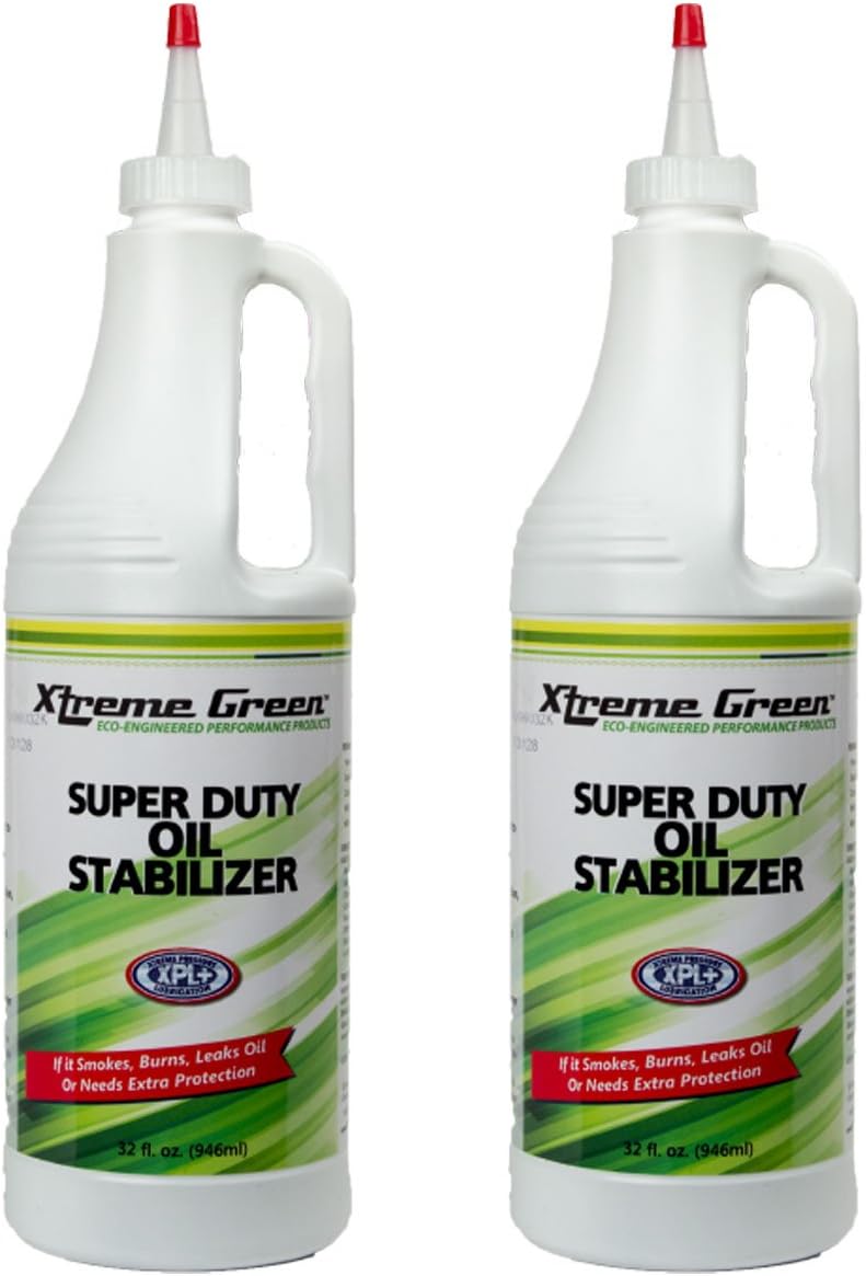 Xtreme Green Super Duty Oil Stabilizer - The Answer for Smoking/Leaking/Burning Oil - Cools & calms Engine & Gear Boxes - Ultimate Engine Protection & Reducing Friction - 2 Packs (32 Fl. oz. 946ml)