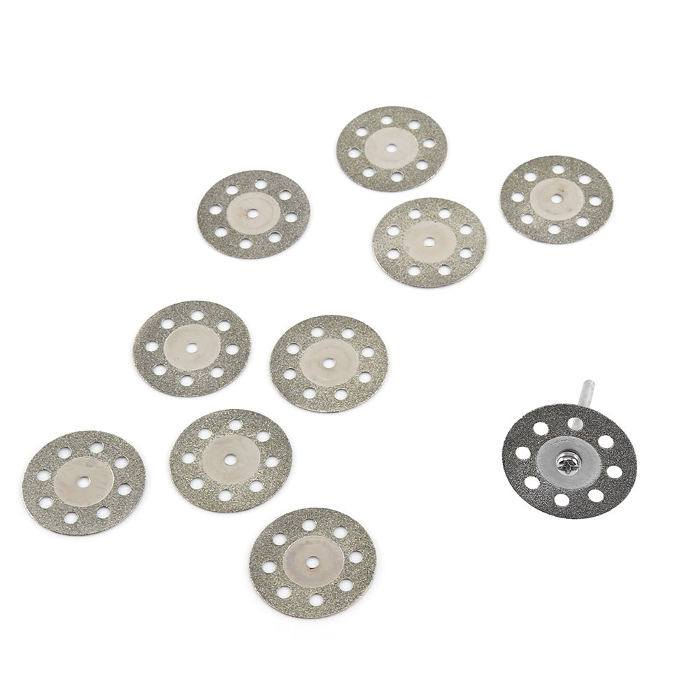 10 Pcs Rotary Tool 30mm Wheel Discs 8 Holes Diamond Circular Saw Blade Cutting Blade Set with 2 Pcs Mandrels