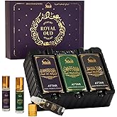Dukhni Royal Oud Attar Oil Set Pure original Oudh oil, Islamic fragrances, Eid & Ramadan gifts for men and women | 3 assorted mini roll on perfume scents x 6ml | Arabic oudh oil, arab perfumes