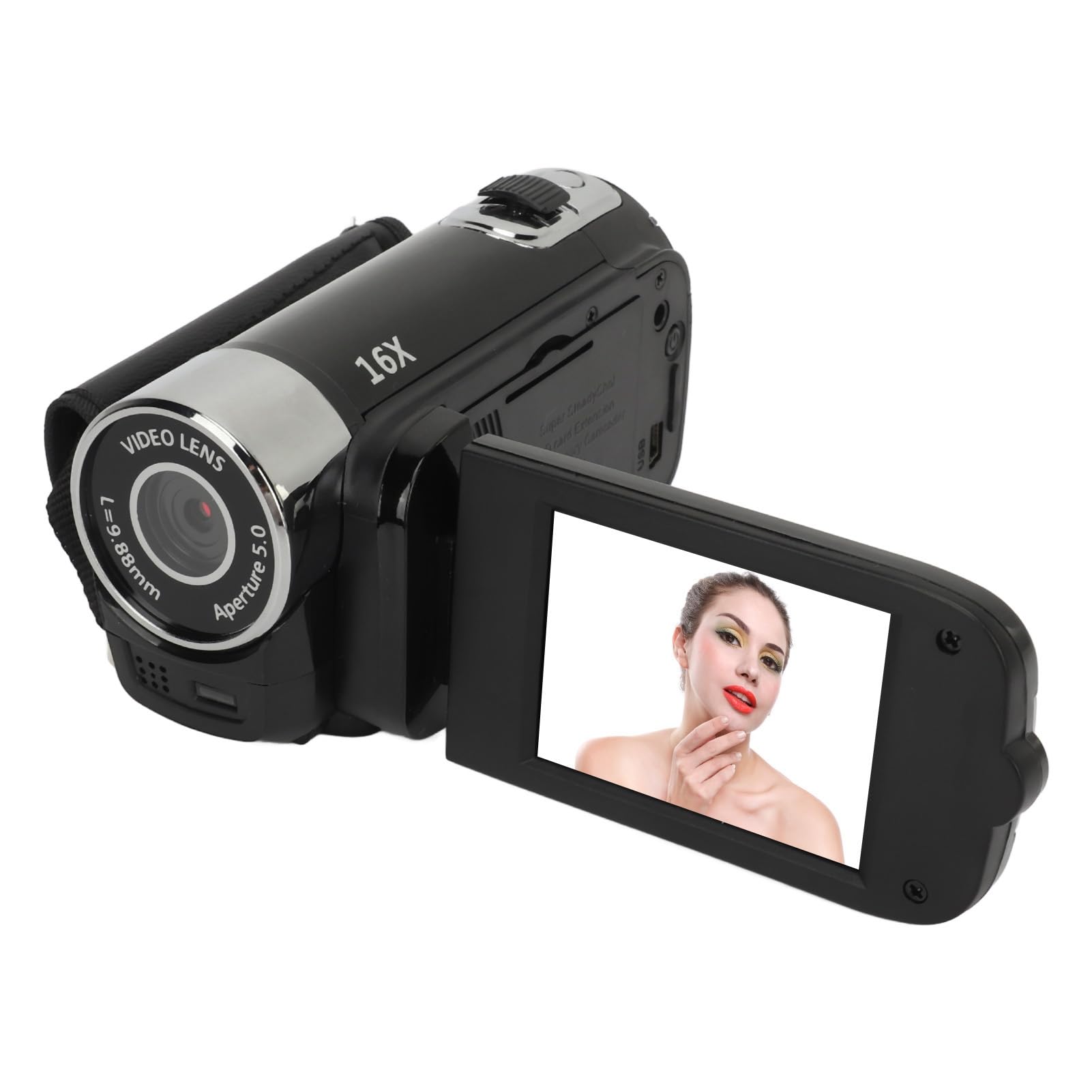 Sxhlseller D90 Digital Camera 1080P 16MP 16x Zoom 2.4in Rotatable Screen Fill Light HD Camcorder for Travel Wedding Campus - Black