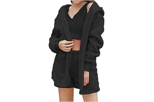 Gamivast Fleece 3 Piece Fuzzy Lounge Set Cardigan Women Crop Pants Sets Sexy Pajama Set Soft Comfy Loungewear Set Shorts