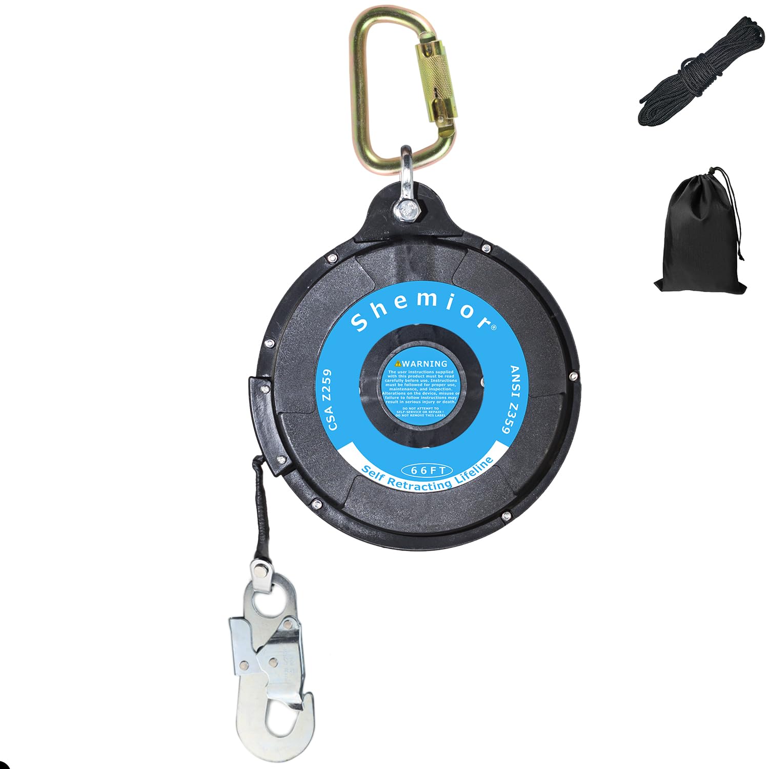Photo 1 of SHEMIOR 66FT Self Retracting Lifeline, No Tangle Lightweight Housing Web SRL, Self Retractable Safety Lanyard, Fall Arrest Protection PPE Gear for Roofing Construction, OSHA/ANSI Compliant