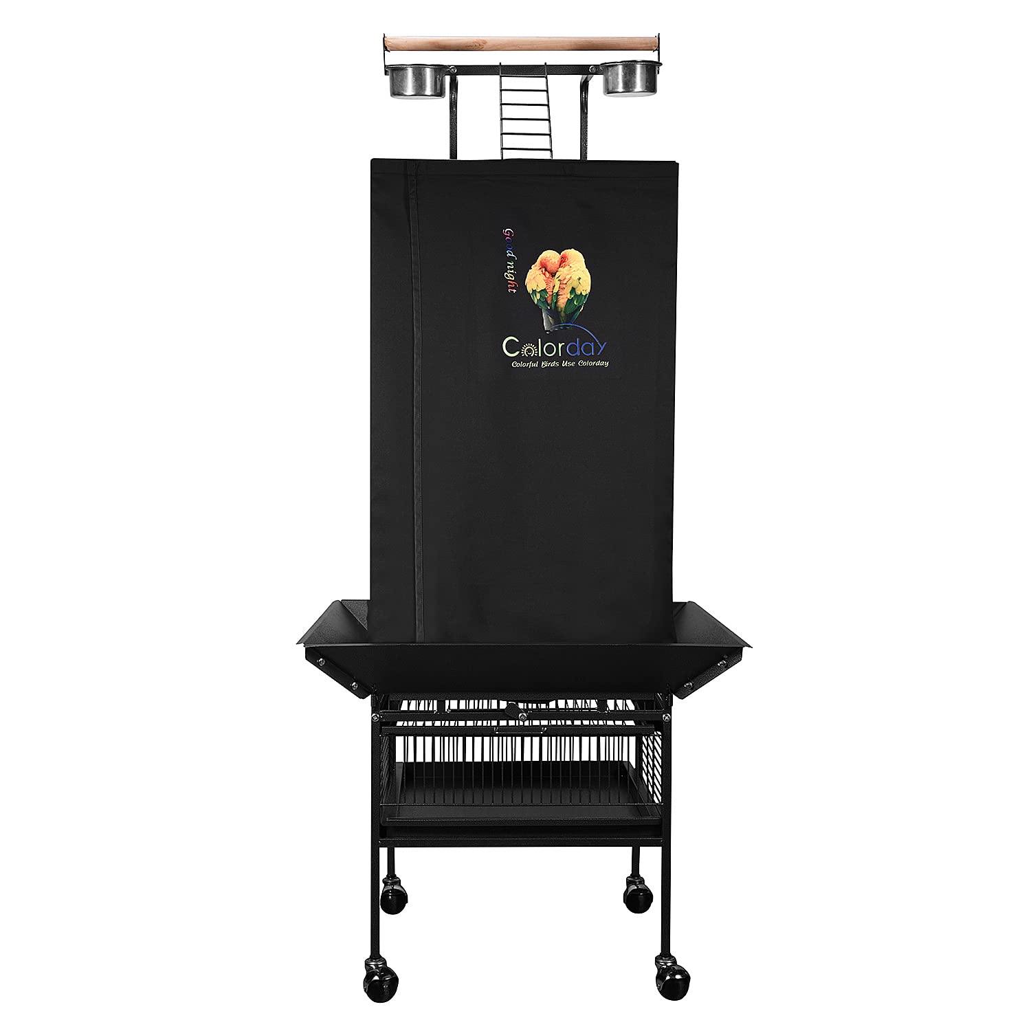 Colorday Good Night Bird Cage Cover for Large Bird Cage with Play Top (61", Black)