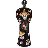 Golf Club Headcover for Drivers, Fairway Woods, Hybrids, and Mallet Blade Putter Sugar Skull Style Premium Leather Golf Headcovers Set with Interchangeable No. Tags