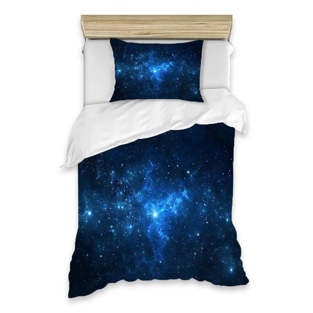 goodbath Single Duver Cover, Outer Space Galaxy Universe 2 Piece Bedding Set with 1 Pillowcases,Blue
