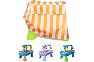 Pwbarwq Water Table Cover, Kids Water Table Cover Fit Step 2 Water Table, Stripe Style Waterproof Dust Proof Outdoor Toys Cover, Outdoor Water Table Toys Cover - Cover Only (Orange Stripes)