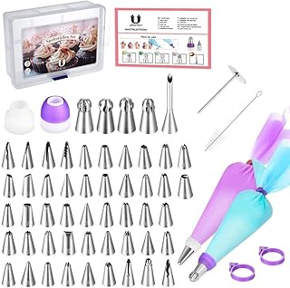 Uarter 90 Teiliges Spritztüllen Set Professionelle Edelstahl Russische Düse, Silikon Spritzbeutel, Cupcake Dekoration Backset, Einweg Spritzbeutel, Backen Liefert, Kuchen und Plätzchen Dekoration