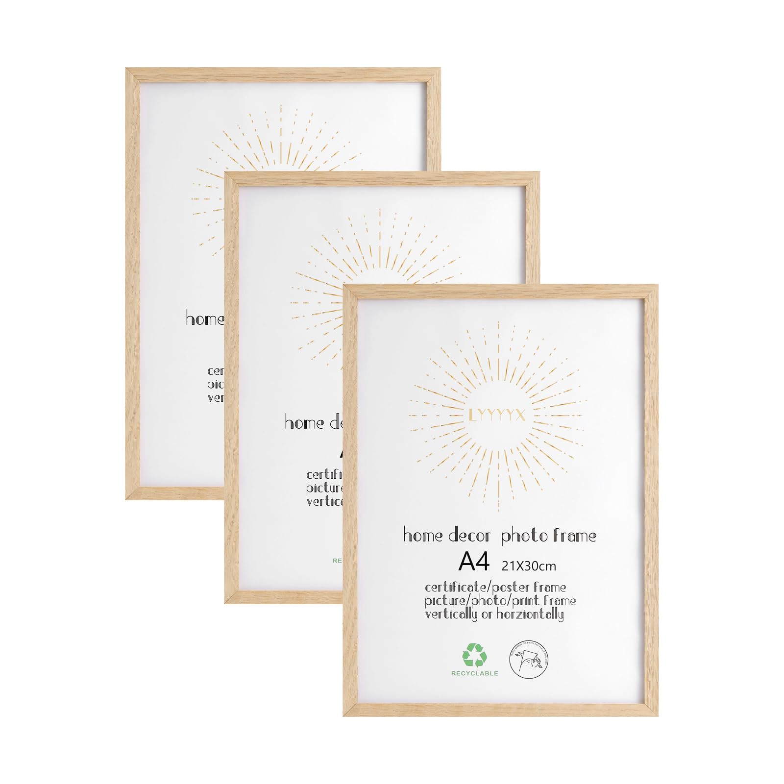 LYYYX Photo Frame A4 with Plexi Glass for Table Top and Wall Mounting Picture Frame Set of 3 Made of Solid Wood For Photos, Posters, Puzzles — image 1