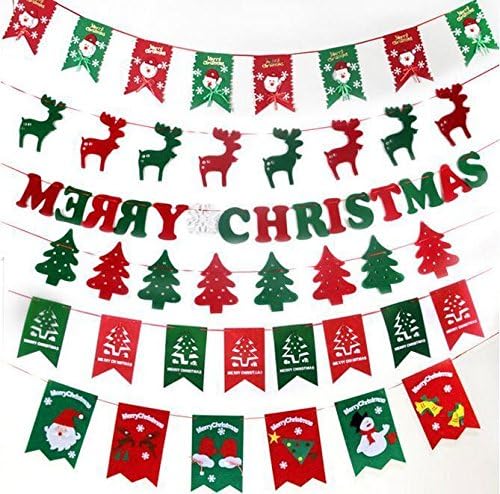 Lariy Christmas Party Celebration Banner Bunting Flags Hanging Decor Tree ReindeerFlags with tree