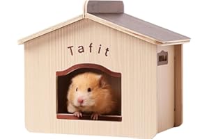 Tafit Hamster Hideout Wooden Chamber - Small Pet Habitat, Home Cage Decor, and Toys for Hamsters, Mice, Gerbils, and Mouse (Large)