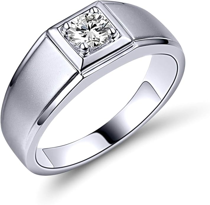Adisaer Gold Rings 18K Real Gold,Ring for Men Square 18K White Gold Men