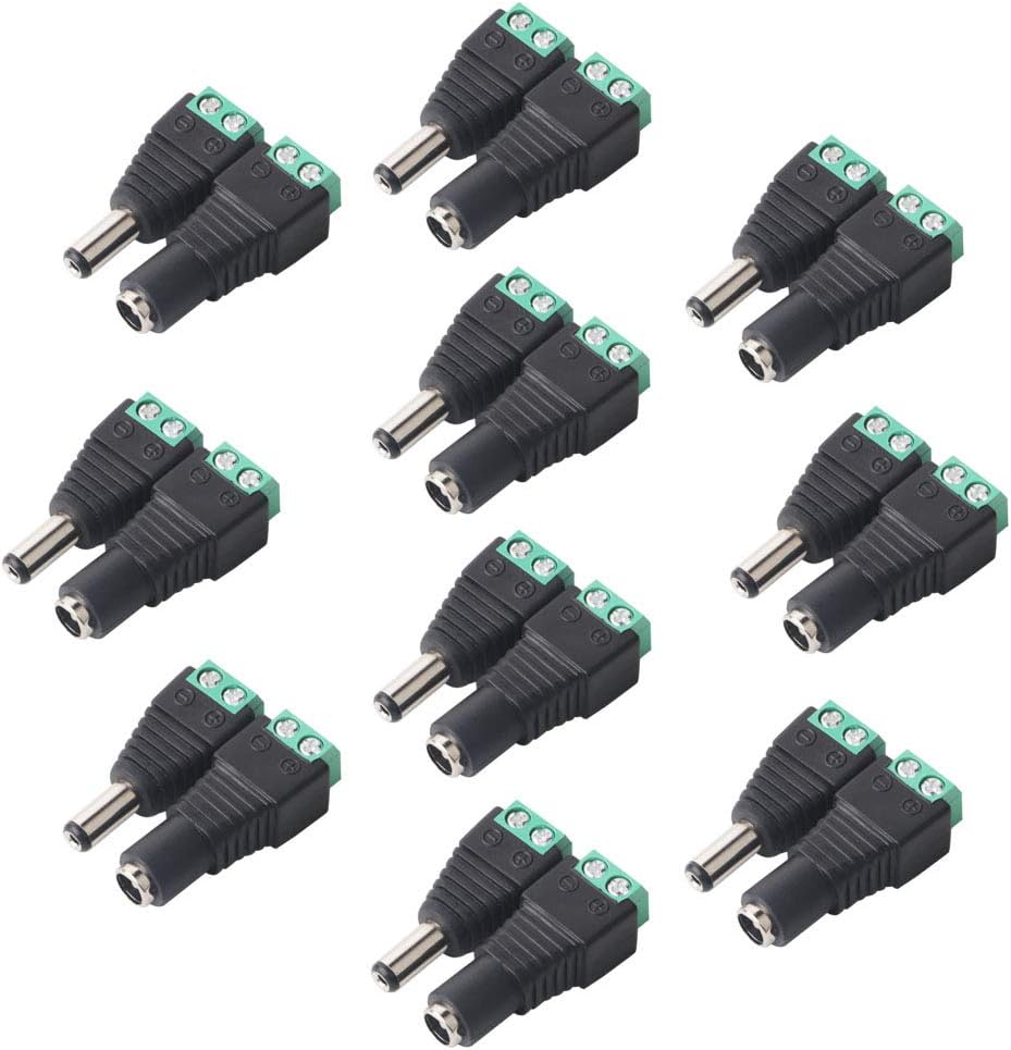 TOOHUI® 10 Pair Male Female DC Power Cable Jack Adapter Connector 12V, 2.1 * 5.5 mm Macho y Hembra DC Power Plug Jack Adaptadores para CCTV Interface/Monitor/Camera