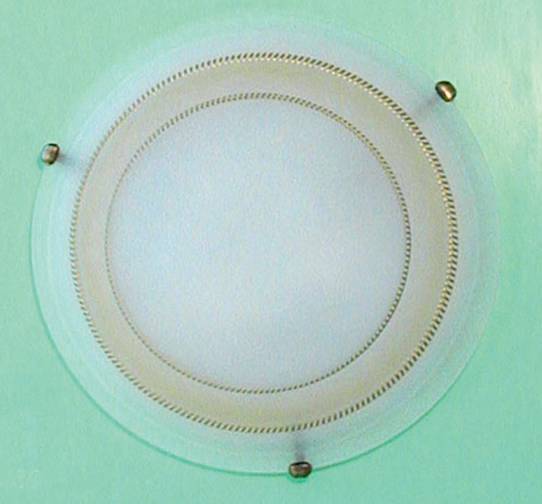 ONLI - Ceiling / wall light/ lamp Zeus series dotted Satin White Glass with decoration motif in relief. Amber strip all arond the border side. Classic and Traditional Style for Kitchen, Bedroom, Hallway, Living Room, Tavern, Bathroom. Design Made In Italy, Simple and essential round shape. Diameter 50 cm 2 x E27. 24 Months Italian Warranty.