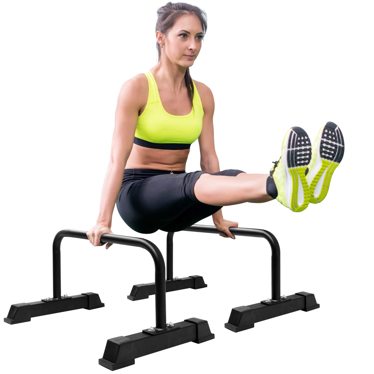 Yes4All Steel Parallettes Push-Up Bars with Non-Slip Rubber Feet 24x12”