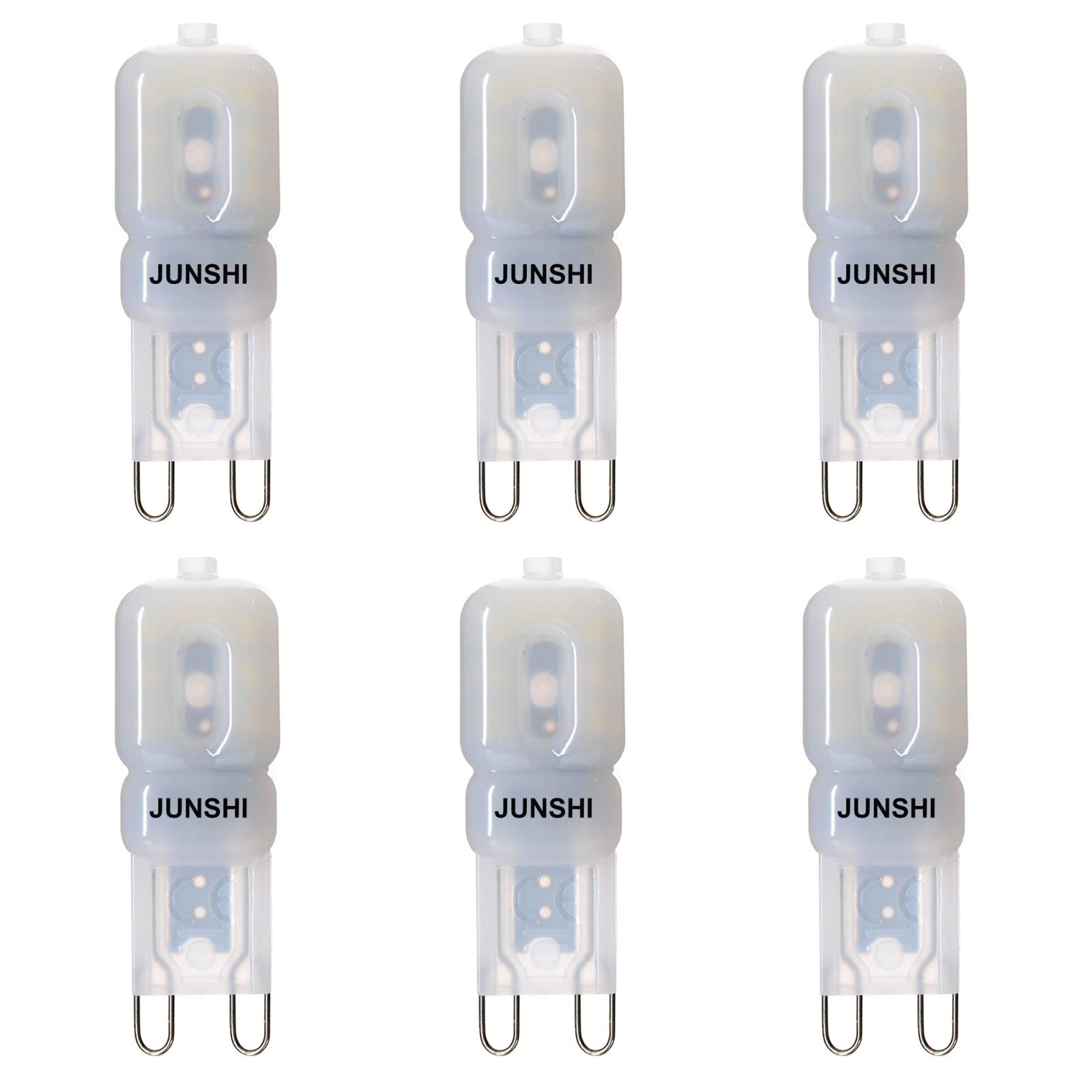 JUNSHI G9 LED Bulb,2.5W to 20W,6500K Cool White, 220 Lumens,AC220-240V LED Light Bulb,Pack of 6