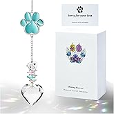 Pet Memorial Suncatcher - Dog Memorial Gifts, Pet Loss Sympathy, Thoughtful Dogs and Cats Bereavement Remembrance Gifts, Natural Cat's Eye Paw Crystal Suncatcher(Peacock Blue)
