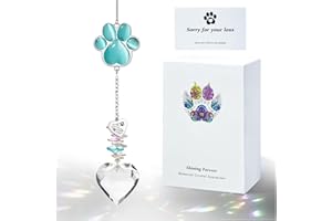 AMETHUARTZ Pet Memorial Suncatcher - Dog Memorial Gifts, Pet Loss Sympathy, Thoughtful Dogs and Cats Bereavement Remembrance Gifts, Natural Cat's Eye Paw Crystal Suncatcher(Peacock Blue)