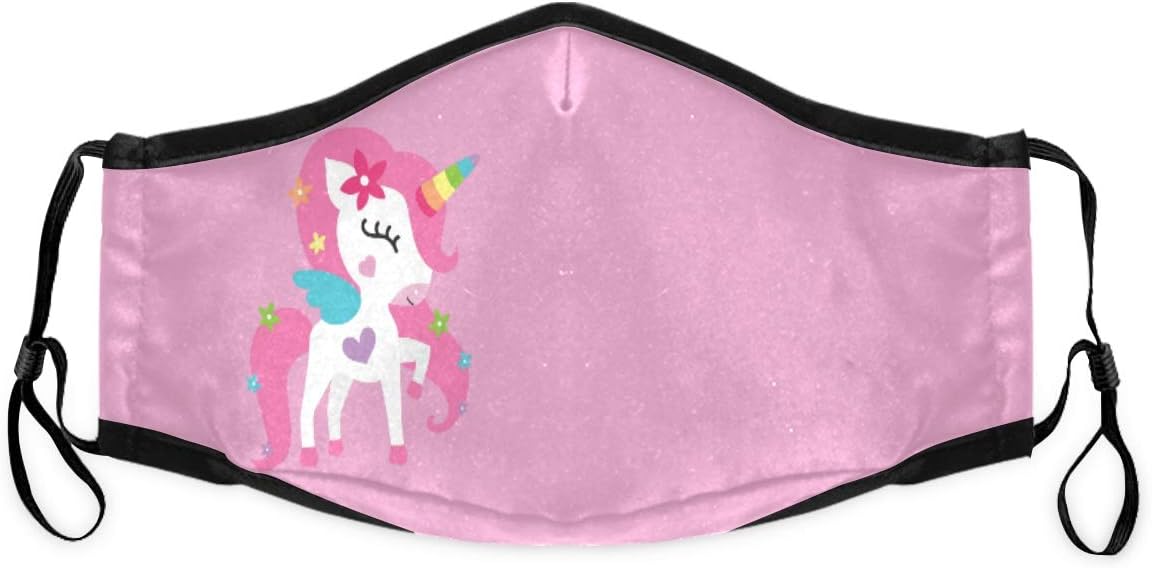 Reusable Dust Face Protection with 4 Pcs Activated Carbon Filters, Unicorn Girl In Pink Unisex Mouth Cover Adjustable Breathable Dustproof Washable