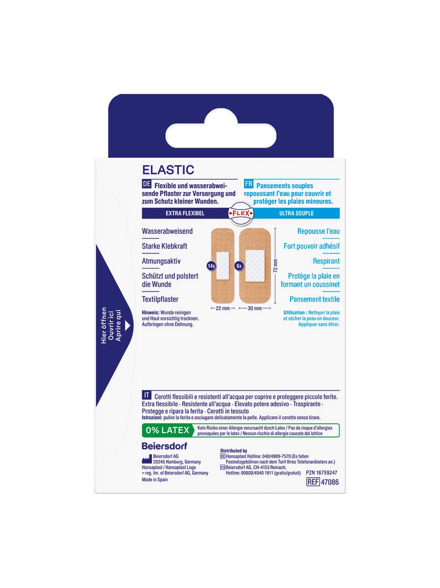 Hansaplast Elastic Pflaster (20 Strips), Wundpflaster für Gelenke und viel bewegte Körperstellen, flexibles Verbandsmaterial mit extra starker Klebkraft (Packung mit 2) 7