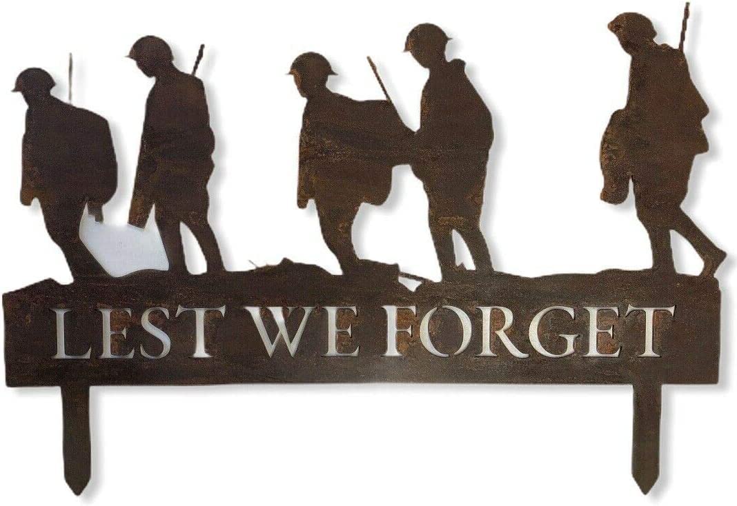 Lest We Forget Soldier Scene Garden Decoration Statue Remembrance Gift Feature Oranament Rustic Rusty Metal Gardening Present