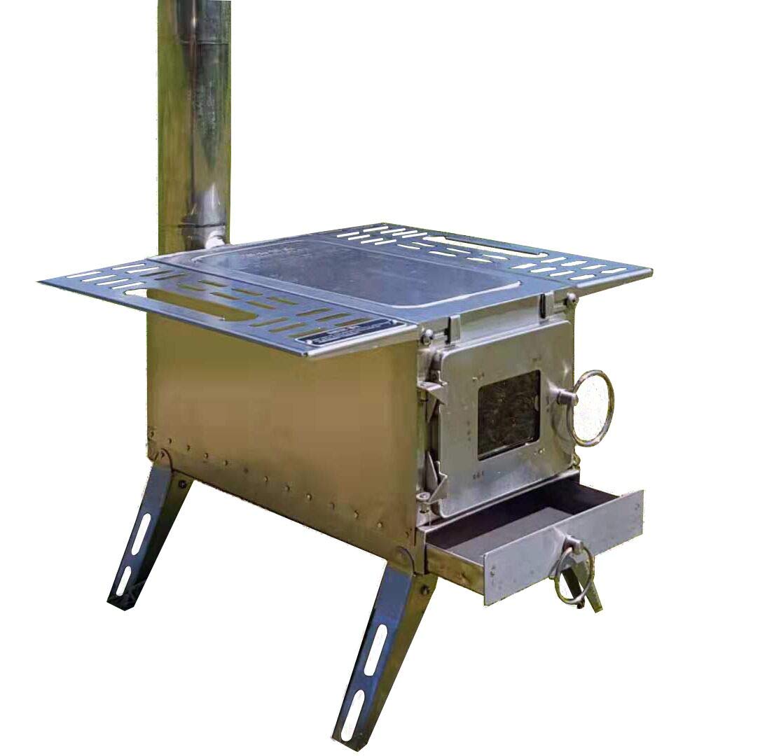 DACHEL Outdoor Tent Wood Stove with Pipe (Stainless Steel Cube Stove